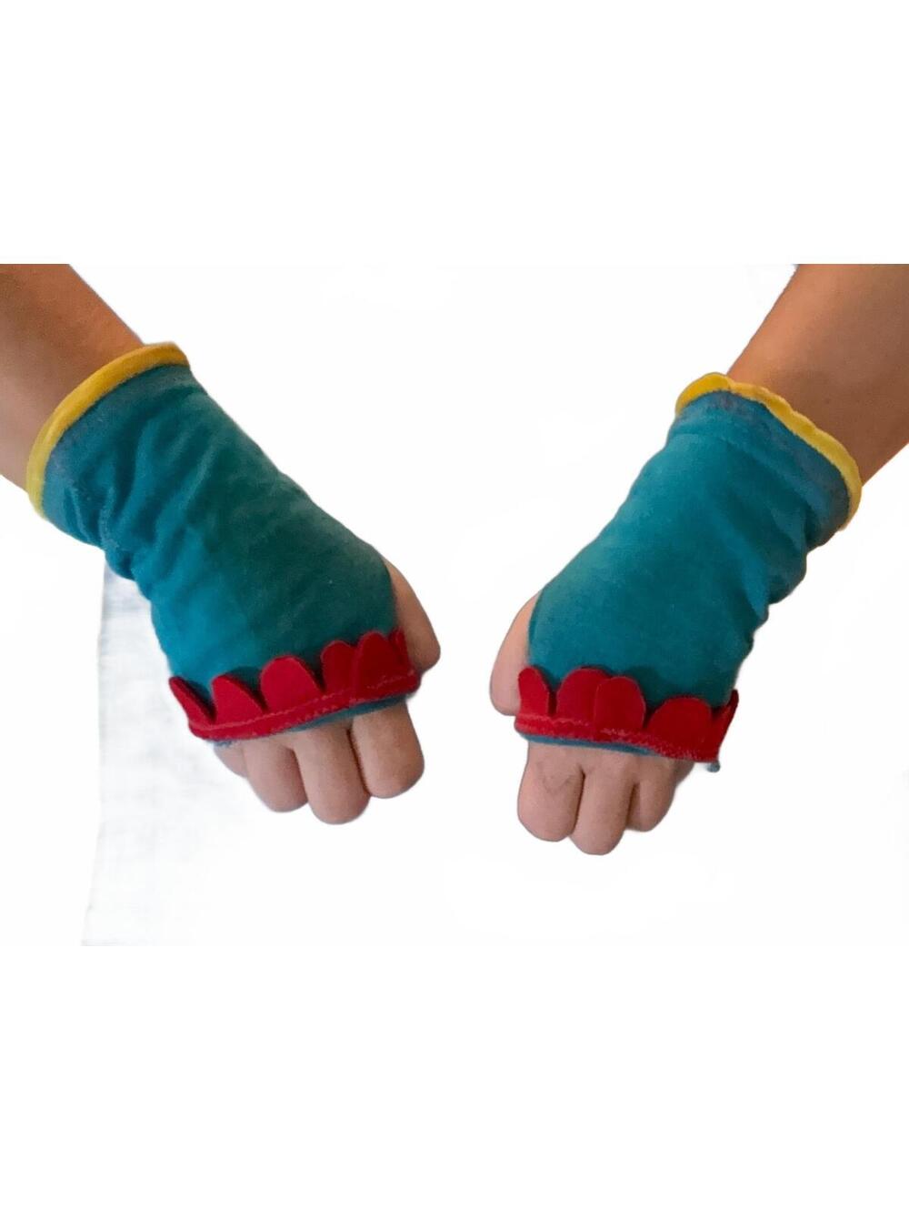 Handmade Turquoise fingerless flower gloves - Adult